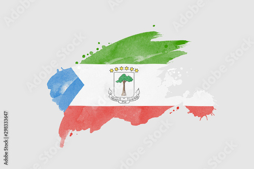 National flag of Equatorial Guinea. Stylized flag with watercolor halftone effect on plain background