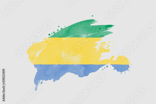 National flag of Gabon. Stylized Gabonese flag with watercolor halftone effect on plain background