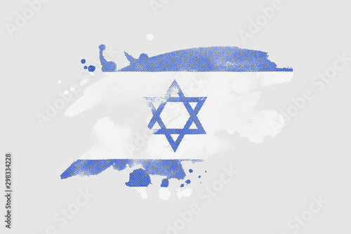 National flag of Israel. Stylized Israeli flag with watercolor halftone effect on plain background