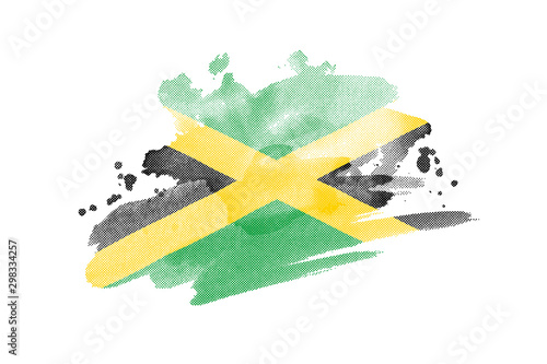 National flag of Jamaica. Stylized Jamaican flag with watercolor halftone effect on plain background