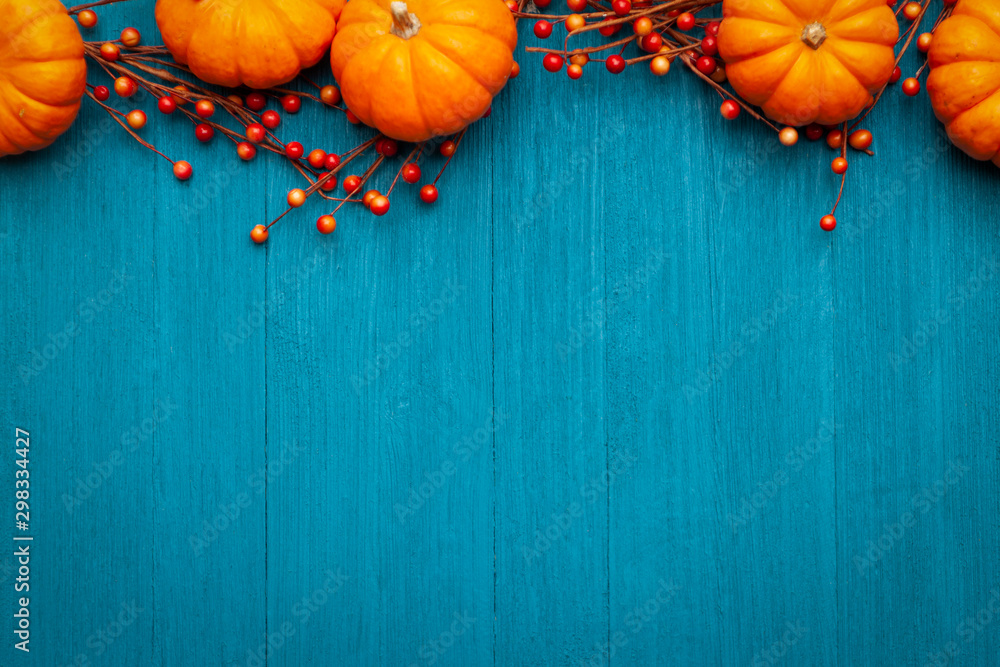 Autumn Thanksgiving Colorful Setting Background - obrazy, fototapety, plakaty 