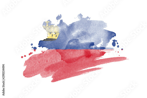 National flag of Liechtenstein. Stylized flag with watercolor halftone effect on plain background