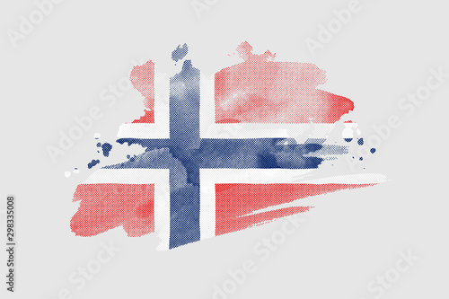 National flag of Norway. Stylized Norwegian flag with watercolor halftone effect on plain background