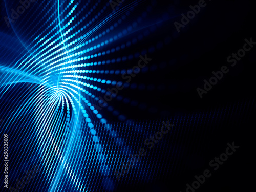 Abstract blue and black background. Fractal graphics series. Composition of glowing lines and mosaic halftone effects. 3d illustration.