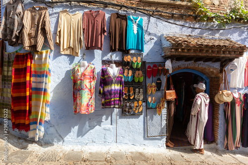 Chefchaouen, Morocco-October 11, 2019: Local people of Chefchaouen city in the narrow streets of the city. Chefchaouen is famous with its blue houses and very popular among the tourists.