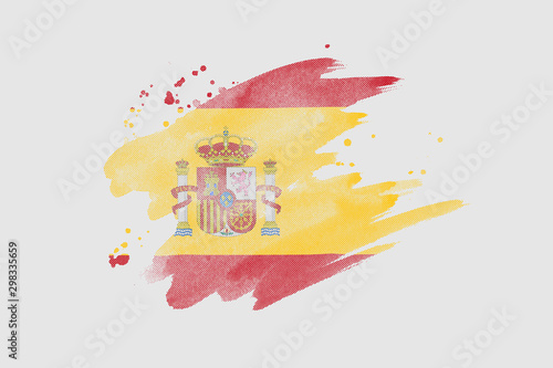 National flag of Spain. Stylized Spanish flag with watercolor halftone effect on plain background