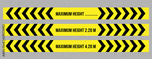 Foto maximum height warning sign, maximum height template and vector set