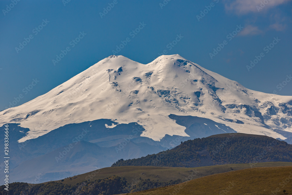 View of the snowy slopes of Elbrus. North Caucasus in Russia.