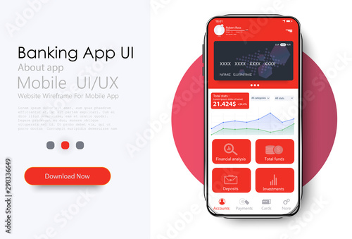 Online Banking Mobile Apps UI,UX,GUI set with wallet, shopping, my Account, fund Transfer, bill payment, products details. Conceptual mobile phone screen mock-up for application interface presentation