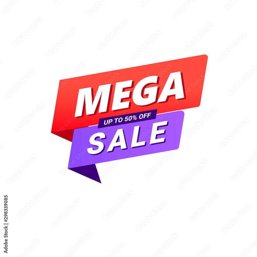 Mega sale banner design template with speed gradient shape isolated on white background. Mega sale banner design template with speed gradient shape isolated on white background.