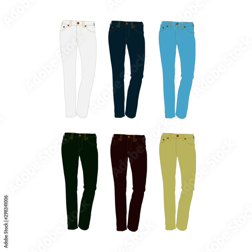 jeans different colors set realistic vector illustration isolated