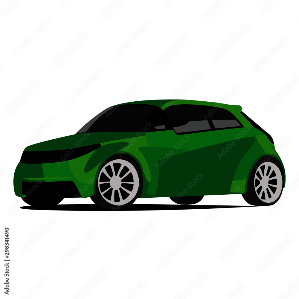 Hatchback green realistic vector illustration isolated