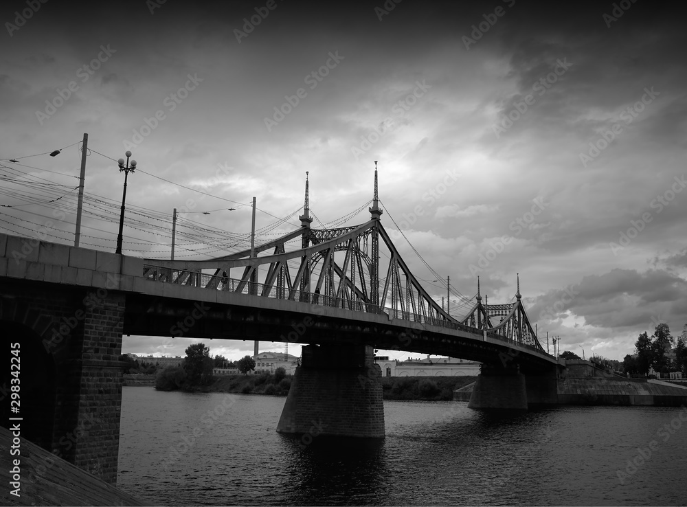 Dramatic black and white bridge architecture background