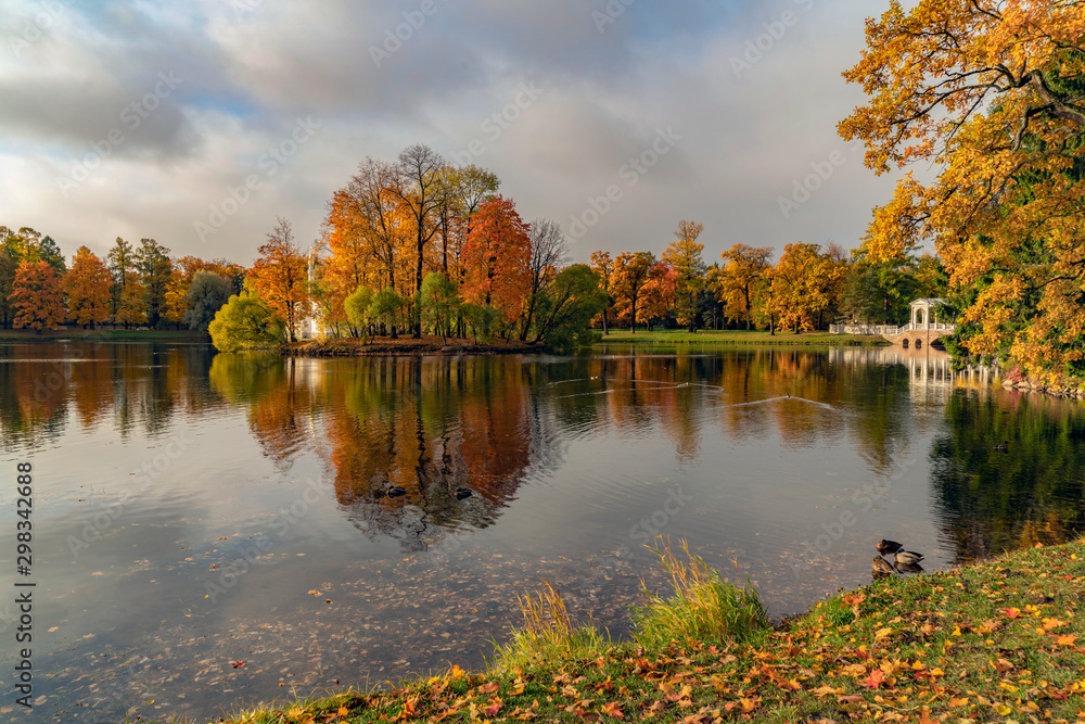 Golden autumn in Catherine Park, Pushkin, St. Petersburg, Russia