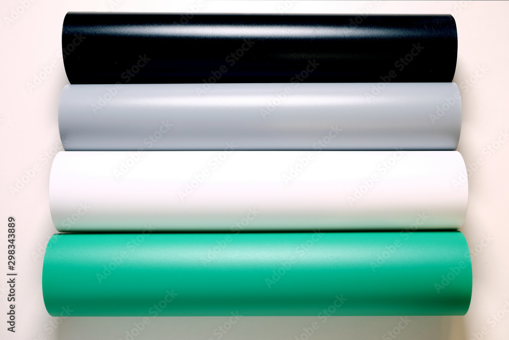Four rolls of PVC Matte Reflective Dual Side Photography Backdrop Background Paper. Black, gray, white and green colors. Four rolls of PVC Matte Reflective Dual Side Photography Backdrop Background Paper. Black, gray, white and green colors.