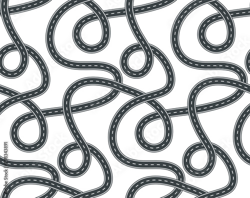 Twisted street and road seamless pattern vector isolated on background.