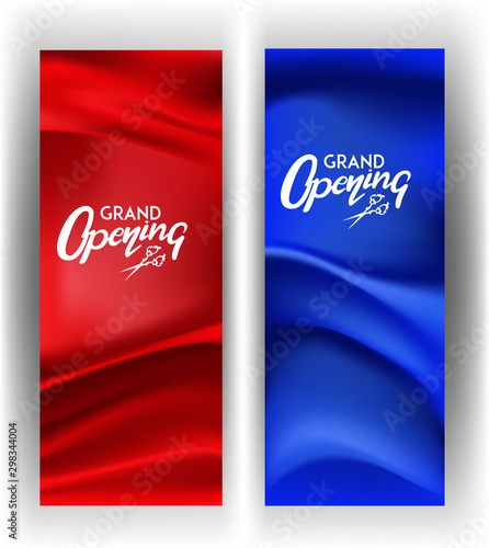 Grand opening invitation cards with fabric texture on the background. Vector illustration