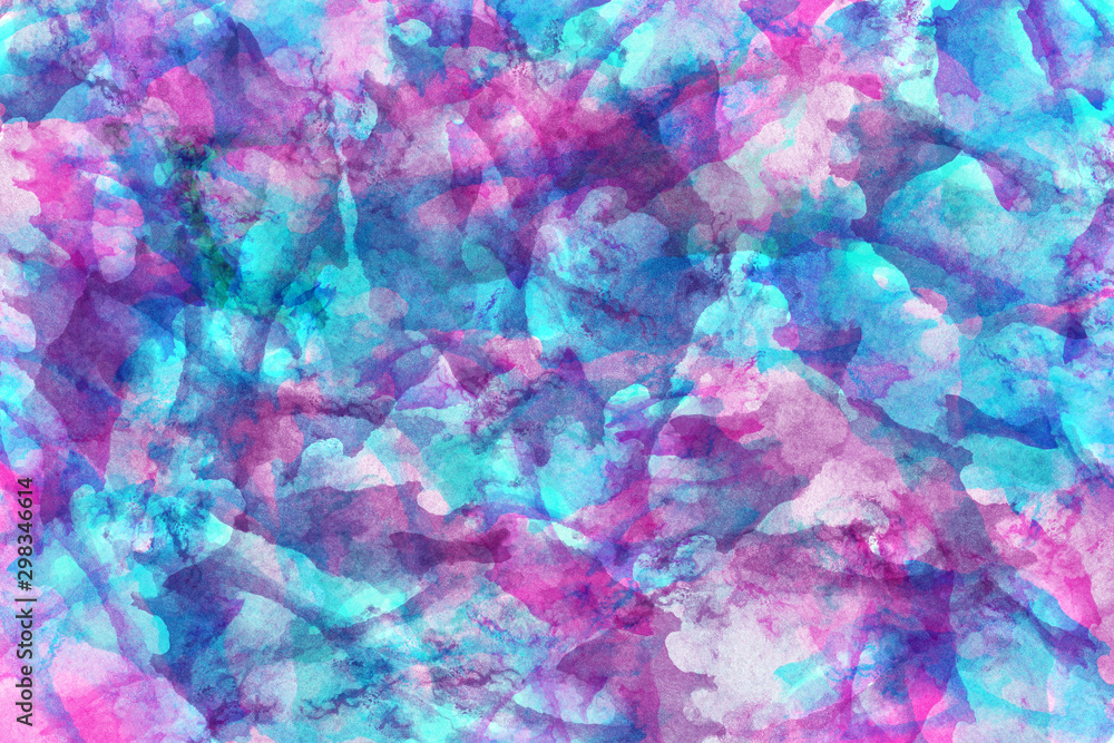 Obraz premium Abstract blue and purple watercolor background. Colorful aquarelle paint texture. Brush strokes. Vivid ink stain pattern. Paint splash. Modern painting