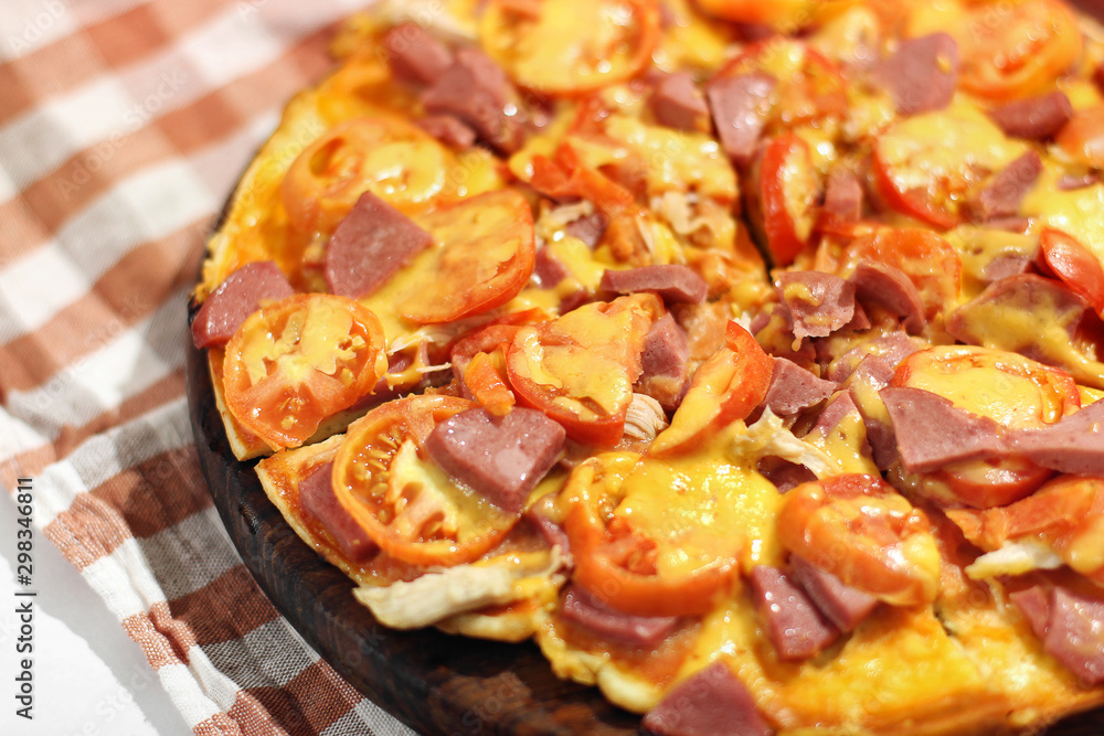 Pizza close up. Homemade pizza. Homemade food. Pizza close up. Homemade pizza. Homemade food.