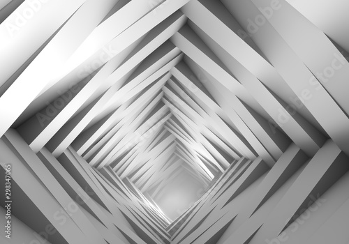 Fototapeta Abstrakcyjny futurystyczny tunel, na końcu tunelu światło z mgłą