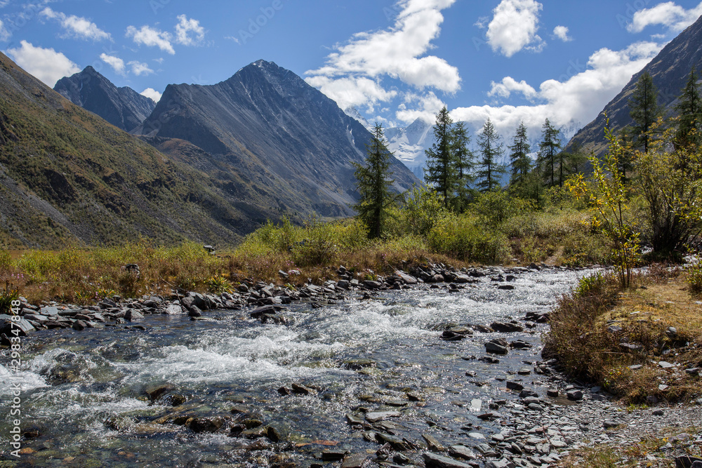 Fast, mountain river in the Altai mountains Fast, mountain river in the Altai mountains
