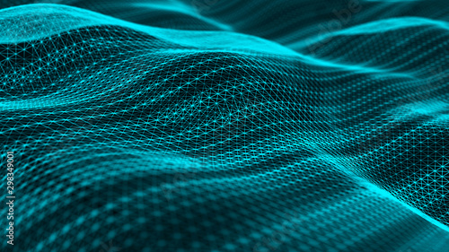 Data technology futuristic illustration. Network of dots connected by lines. Abstract digital background. 3d rendering.