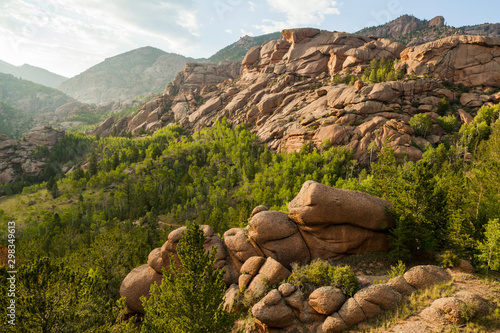 Granite rock formations fill a valley in Lost Creek Wilderness photo
