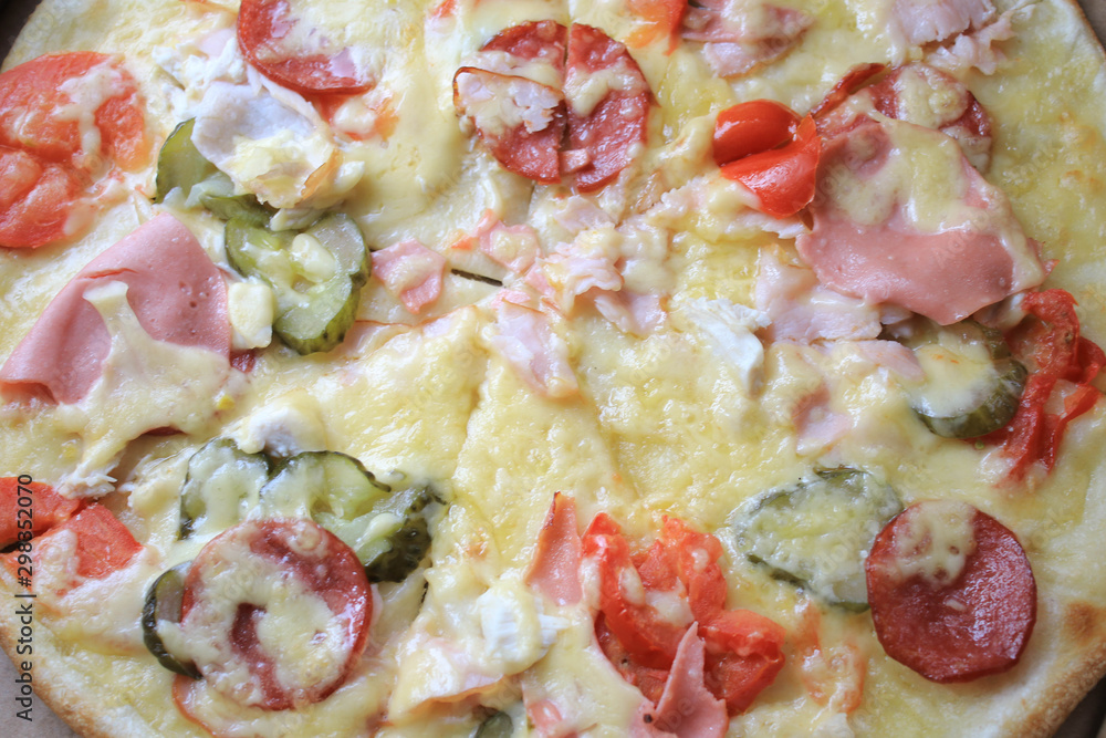 Photo of pizza with vegetables close up Photo of pizza with vegetables close up