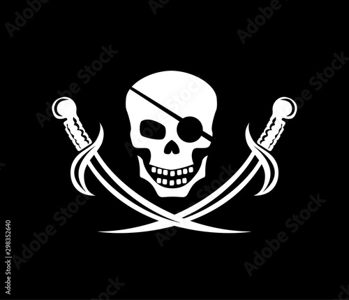 Jolly Roger. Pirate sea ship flag with a picture of a skull with sabers on a black background