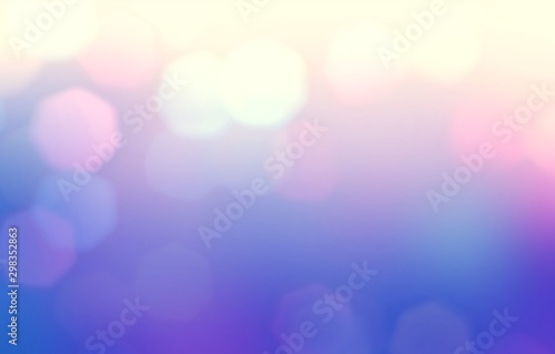 Bokeh blue lilac pink yellow gradient pattern. Magical lights texture. Festive abstract background.