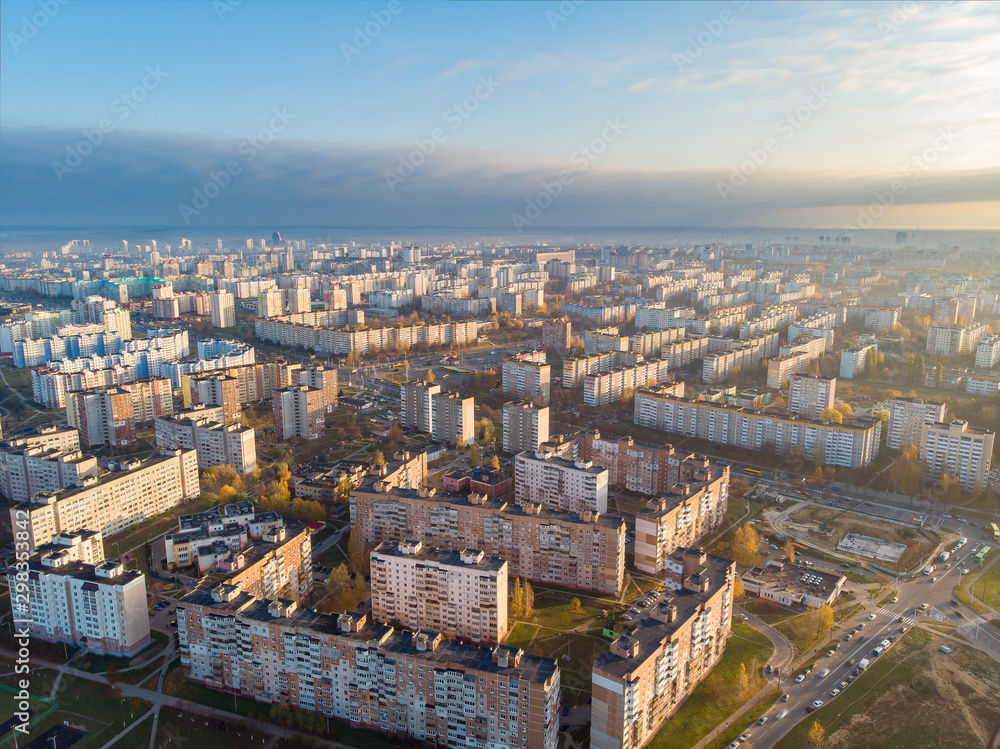 The view of industrial Minsk, Belarus. Drone aerial shot