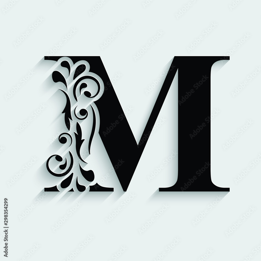 letter M. Black flower alphabet. Beautiful capital letters with ...
