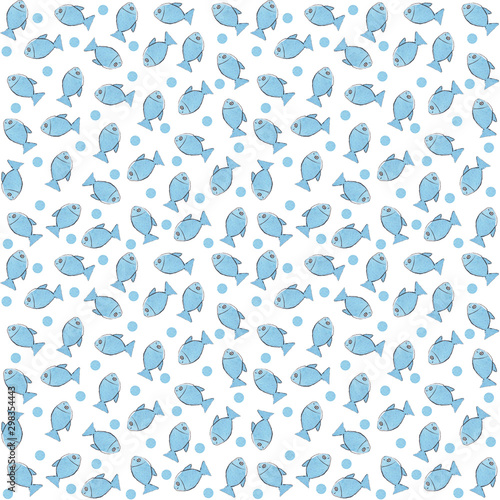 Pattern of watercolor blue fish on a white background