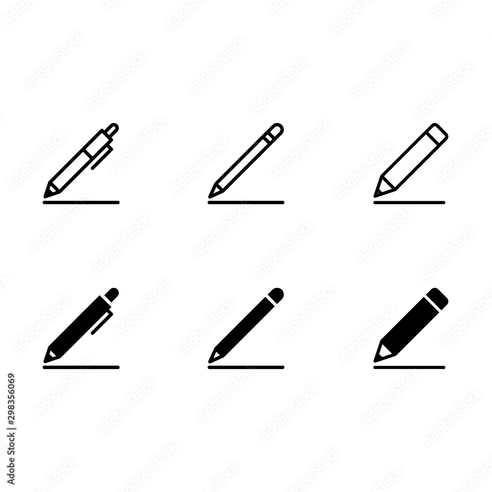 set of Pen Icon Vector Illustration Isolated