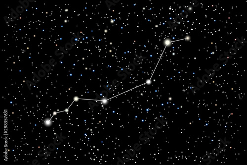 Vector illustration of the constellation Lynx on a starry black sky background. The astronomical cluster of stars in the constellation in the northern celestial hemisphere. 