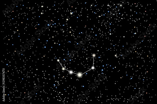 Vector illustration of the constellation Corona Borealis (Northern Crown) on a starry black sky background. The astronomical cluster of stars in the constellation in the northern celestial hemisphere.