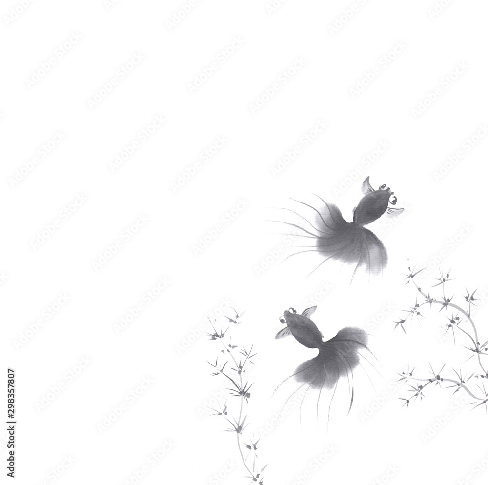 墨絵日本の風景金魚 Stock Illustration Adobe Stock 墨絵日本の風景金魚 Stock Illustration Adobe Stock
