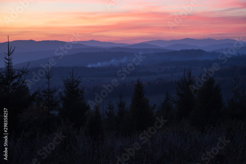 Colorful sunset in the mountains