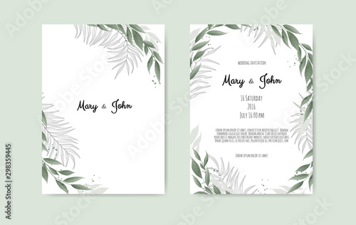 Vector floral design card. Greeting, postcard wedding invite template. Elegant frame with rose and anemone