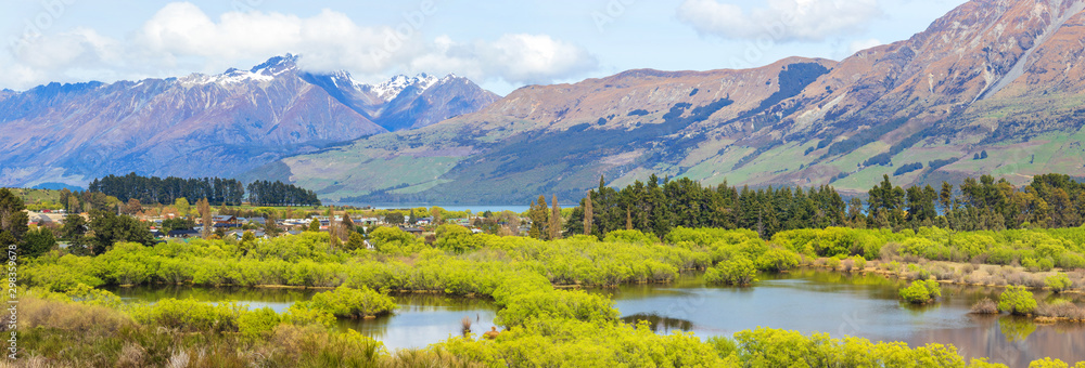 Glenorchy lagoon picturesque landscape, New Zealand - obrazy, fototapety, plakaty 