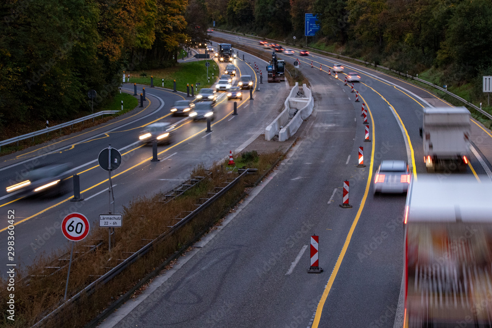 Baustelle auf einer Autobahn, Autobahnbaustelle