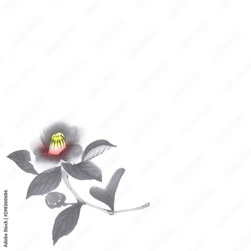 墨絵日本の風景牡丹 墨絵日本の風景牡丹
