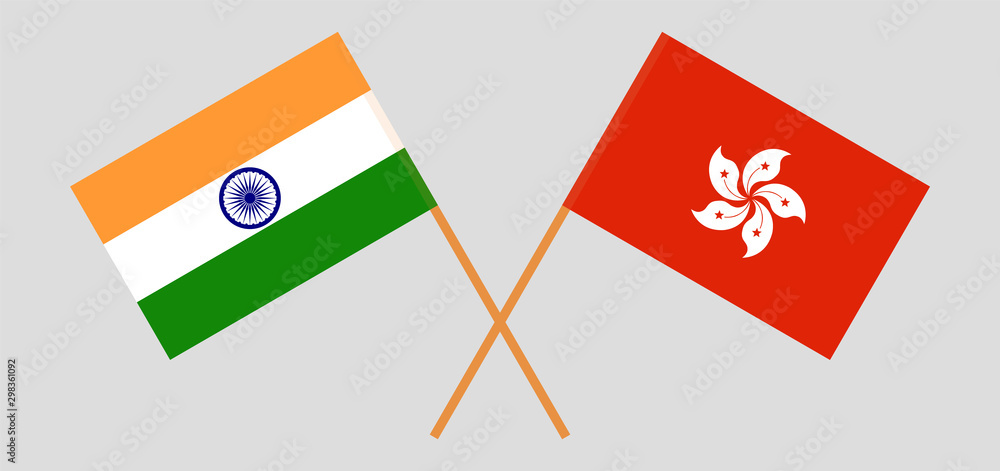 Hong Kong and India. Hongkong and Indian flags Hong Kong and India. Hongkong and Indian flags