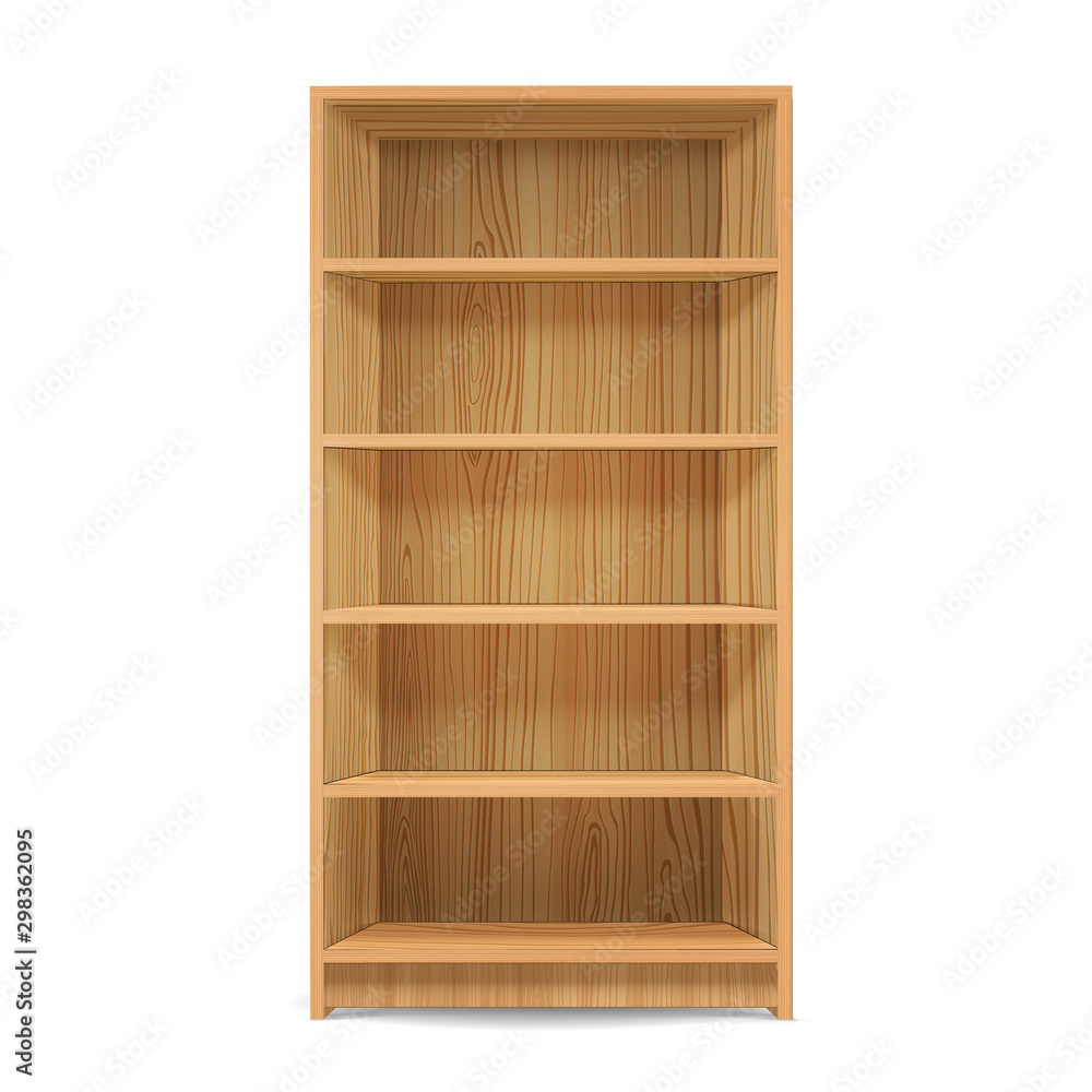 Empty Wooden Cabinet, Bookshelves,shelf.wood texture, perspective, natural wood, realistic, 3d. design background, Vector