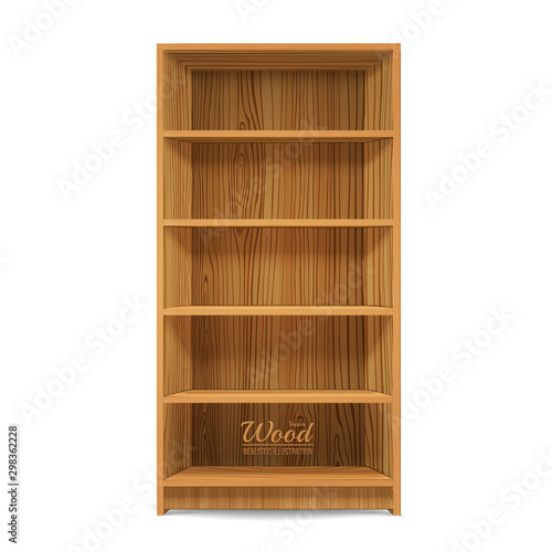 Empty Wooden Cabinet, Bookshelves,shelf.wood texture, perspective, natural wood, realistic, 3d. design background, Vector