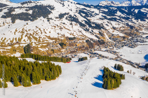 Alpine mountains range landscape in beauty French, Italian and Swiss ALPS seen from the plane. Ski resort Chamonix Mont Blanc. The mountain is the highest in the Alps and the European Union.