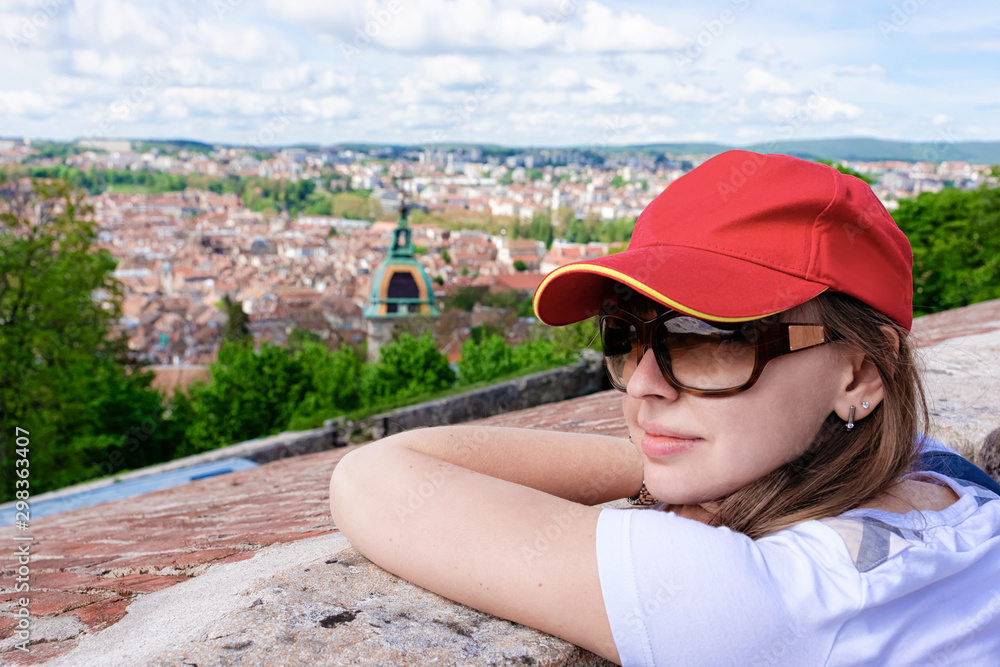Young girl looking at Cityscape from Citadel of Besancon