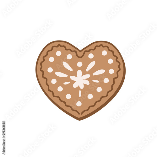 Heart shaped gingerbread cookie. Color vector illustration by hand. Christmas sweetness.