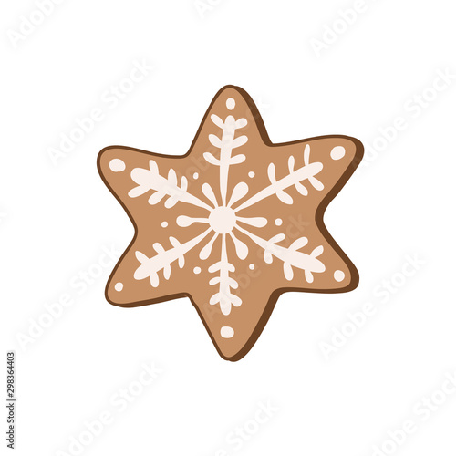 Gingerbread cookie in the form of a star. Vector color illustration by hand. Christmas sweets