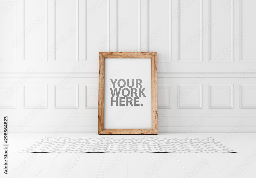 Wooden Frame in White Interior Mockup Stock Template | Adobe Stock